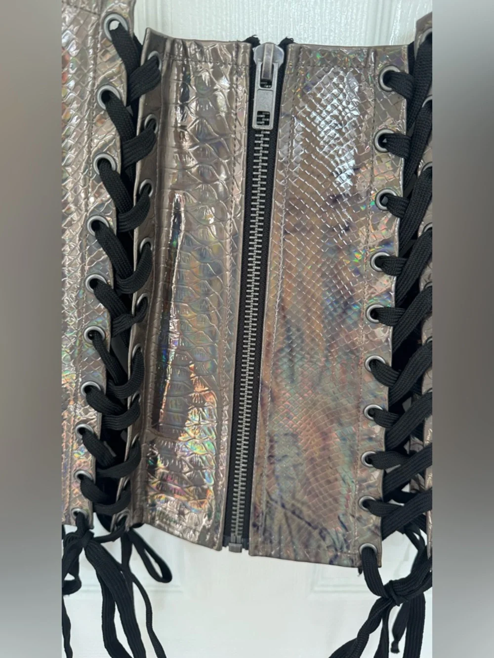 PRIDE Rainbow Holographic Lace-Up Corset Mini Skirt - Silver - Picture 9 of 9